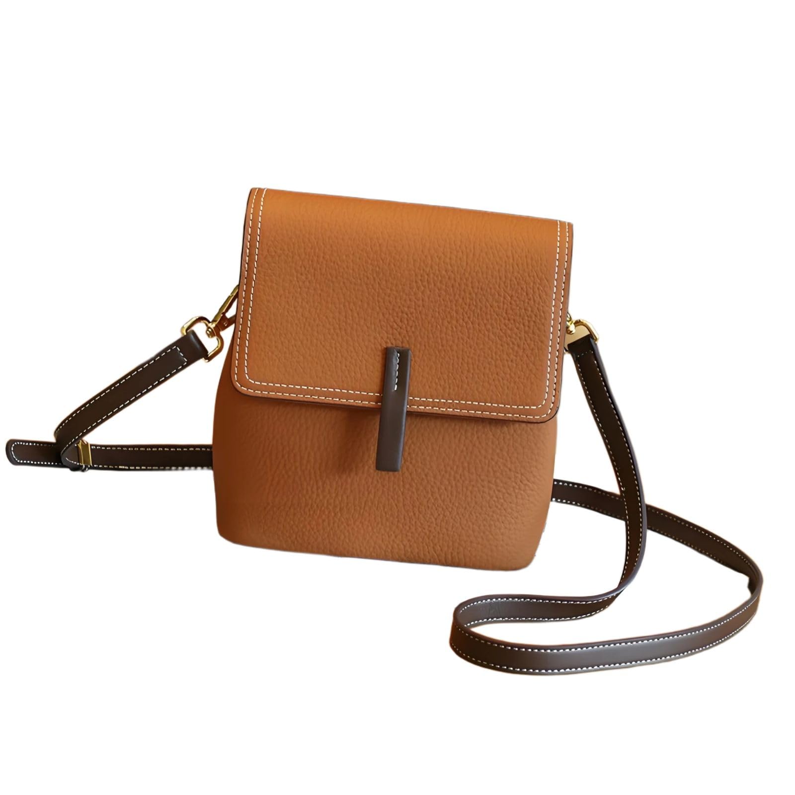 Sac à bandoulière en cuir pur marron pour femme au style élégant