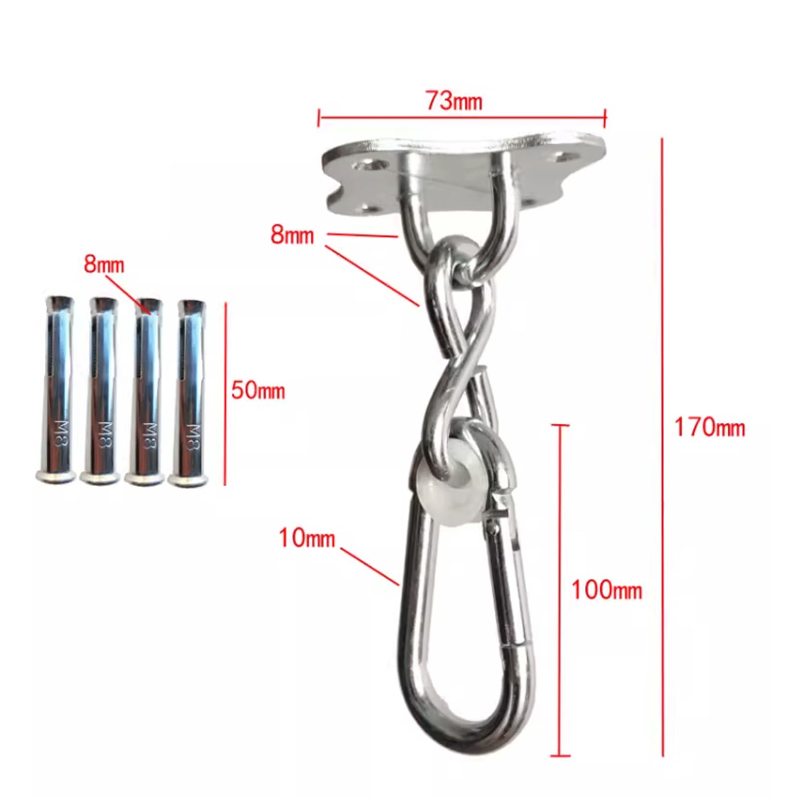 VGGBNG Hammock Hooks?Swing Hooks Heavy Duty? Swing Hook Hanging Accessory Stainless Steel Heavy Duty Swing Hooks Swing Hardware Kit Swivel Swing Hook for Playground Gym, Silver