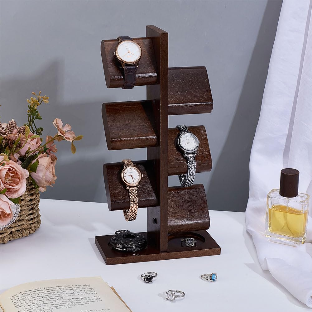 PH PandaHall Hölzerne Uhrenhalterung Stand Uhren Display Turm Uhren Display Racks Mehrere Uhren Organizer Tisch Schmuck Halter für Vatertag Männer Frauen Geschenke Armbänder Halsketten Ringe Vitrine
