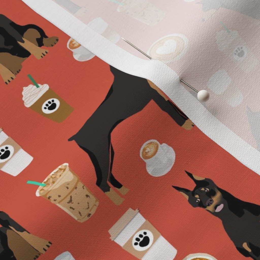 Spoonflower Fabric - Doberman Dog Pinscher Rust Coffee Dogs Coffees Pet Portrait Printed on Petal Signature Cotton Fabric by The Yard - Sewing Quilting Apparel Crafts Decor