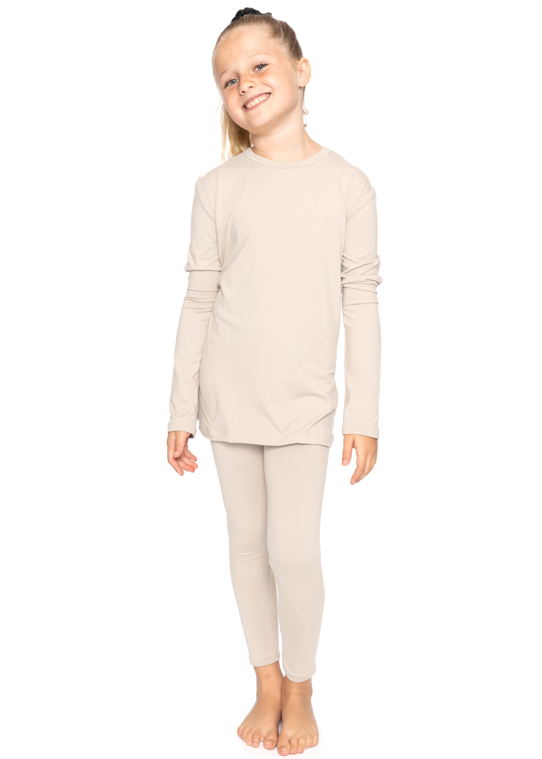 STRETCH IS COMFORT Girls 2 Piece Hoodie Short Sleeve Long Sleeve Crew Neck Top and Leggings Set Kids Thermals Underwear Set