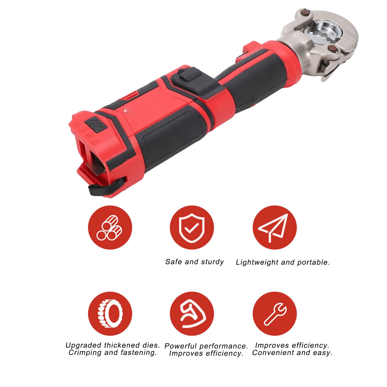 Elektryczna Zaciskarka Hydrauliczna, Bezprzewodowe Narzędzie do Zaciskania 60KN, Zaciskarka do Końcówek Kablowych z Miedzi i Aluminium z Wyświetlaczem LED i głowicą obrotową 360°, Idealne dla