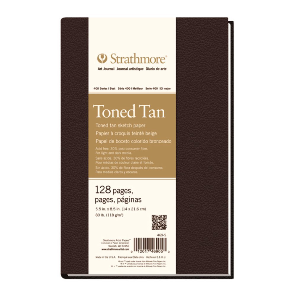 Strathmore 400 Toned 118gsm Paper Hardbound Sketchbook, Fine Grain, 5.5 x 8.5 in, 64 Sheets, Ideal for Professionals & Students