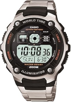 Casio Mens AE2000WD-1AV Silver-Tone Multi-Functional Digital Sport Watch