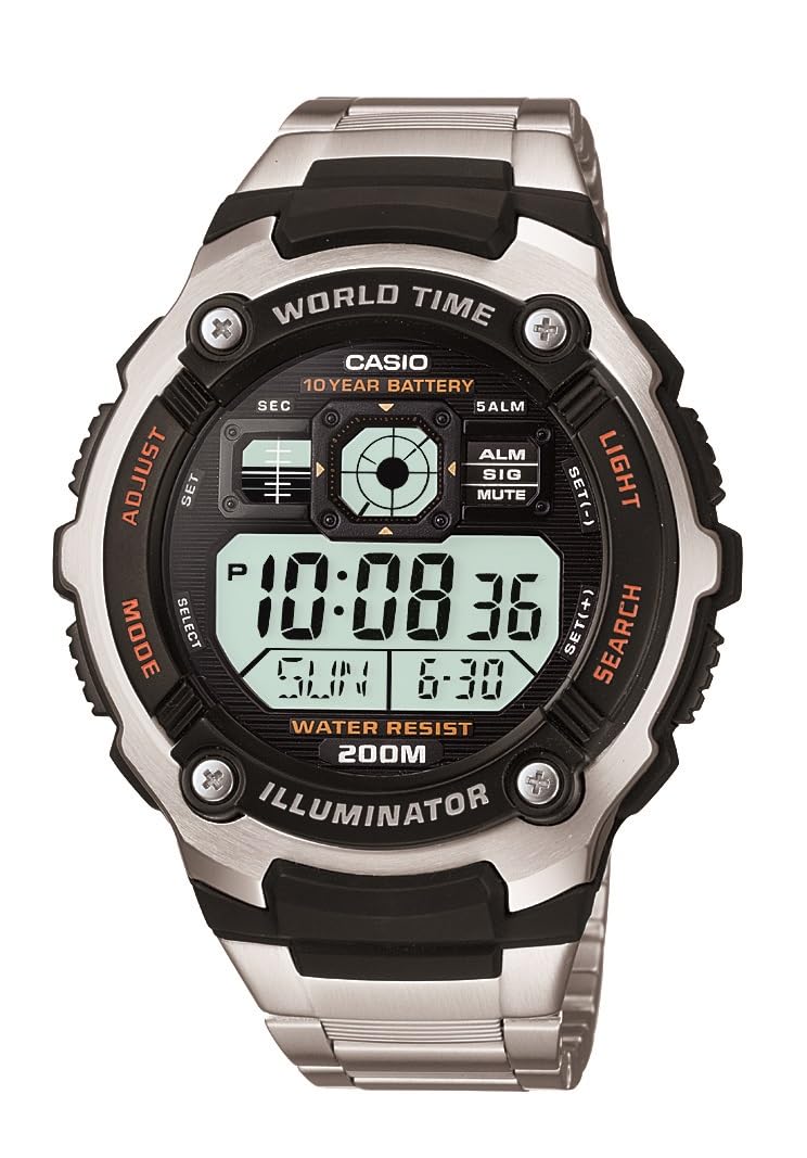Casio Mens AE2000WD-1AV Silver-Tone Multi-Functional Digital Sport Watch