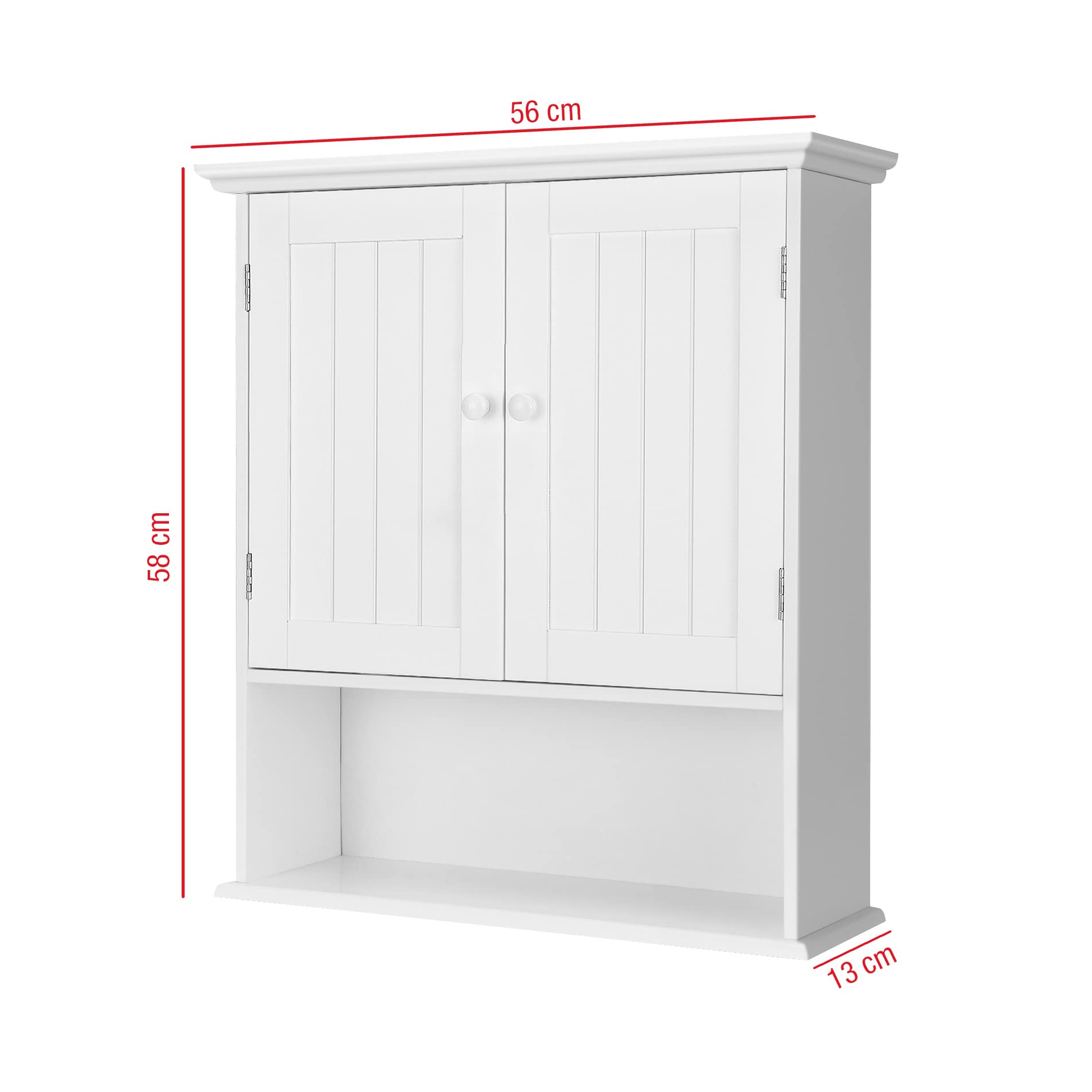 Rebecca Mobili Armario De Pared para Baño, MDF, Blanco, 2 Puertas, 1 Estante, Colgante, Dispensador De Maquillaje - Dimensiones: 58 × 56 × 12 cm (A x AN x FON) - Art. RE6679