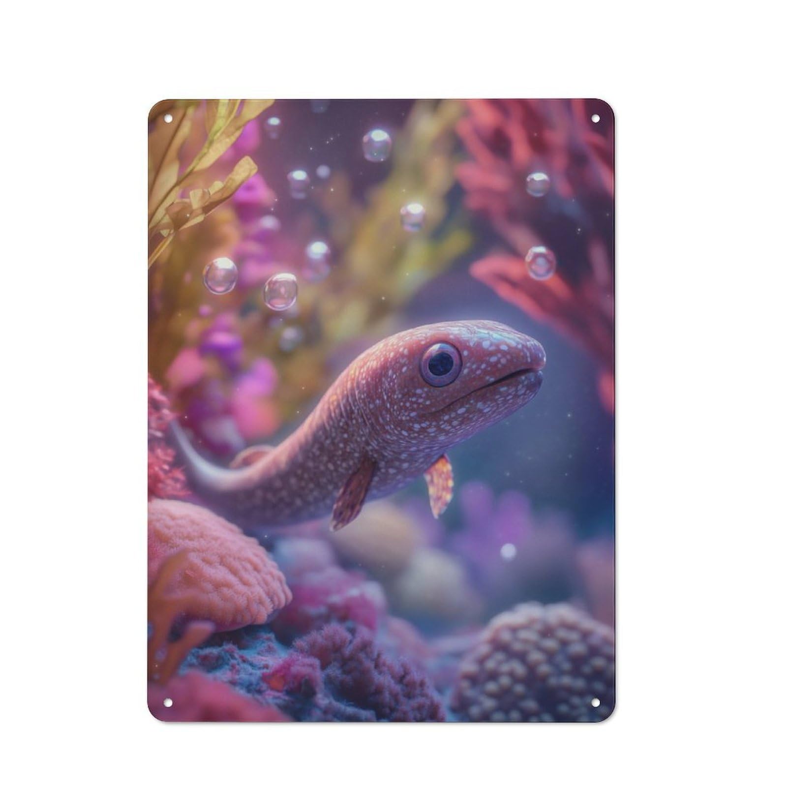 Junmoney Curious Baby Eel Fish In Coral Reef Tin Sign 40X30cm For Workshop Wall, Rustic Wall Decor, Suited To Workshop Decor Fans