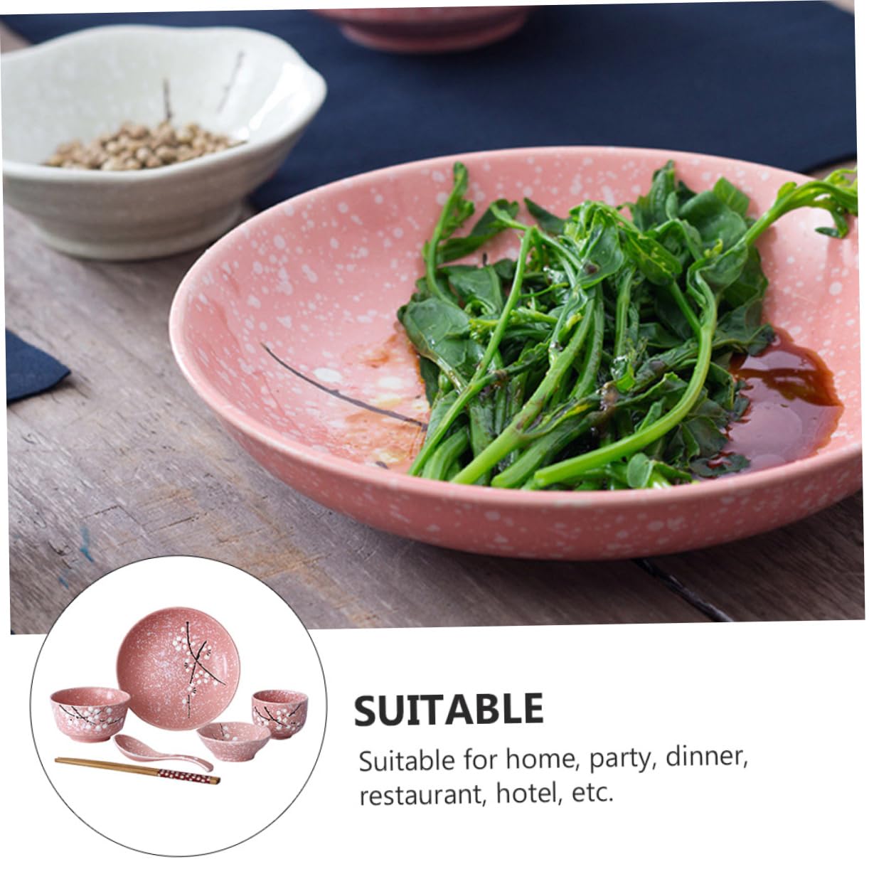 iplusmile Set di Posate in Colore Rosa Elegante e Delicato in Ceramica 12 Pezzi Stile Giapponese per Casa per Cena e Uso Quotidiano