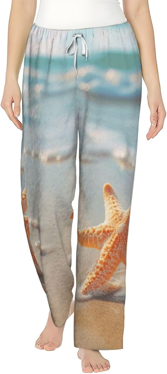 Beach Starfish Print Fashion Cozy Womens Flannel Pajama Pants,Perfect For Christmas And Everyday Wear