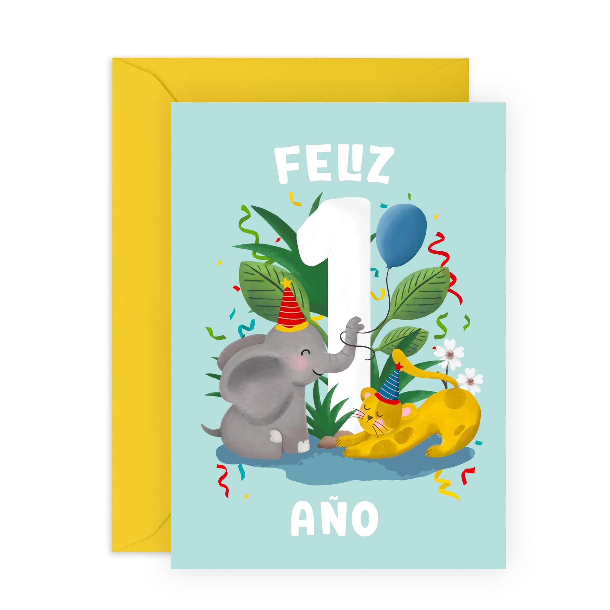 Central 23Tarjeta De Primer Cumpleaños Para Bebé Niño - Animales Salvajes - Linda Tarjeta De Felicitación Para Niña - 1 Año - Para Hijo O Hija - Comes With Pegatinas - De