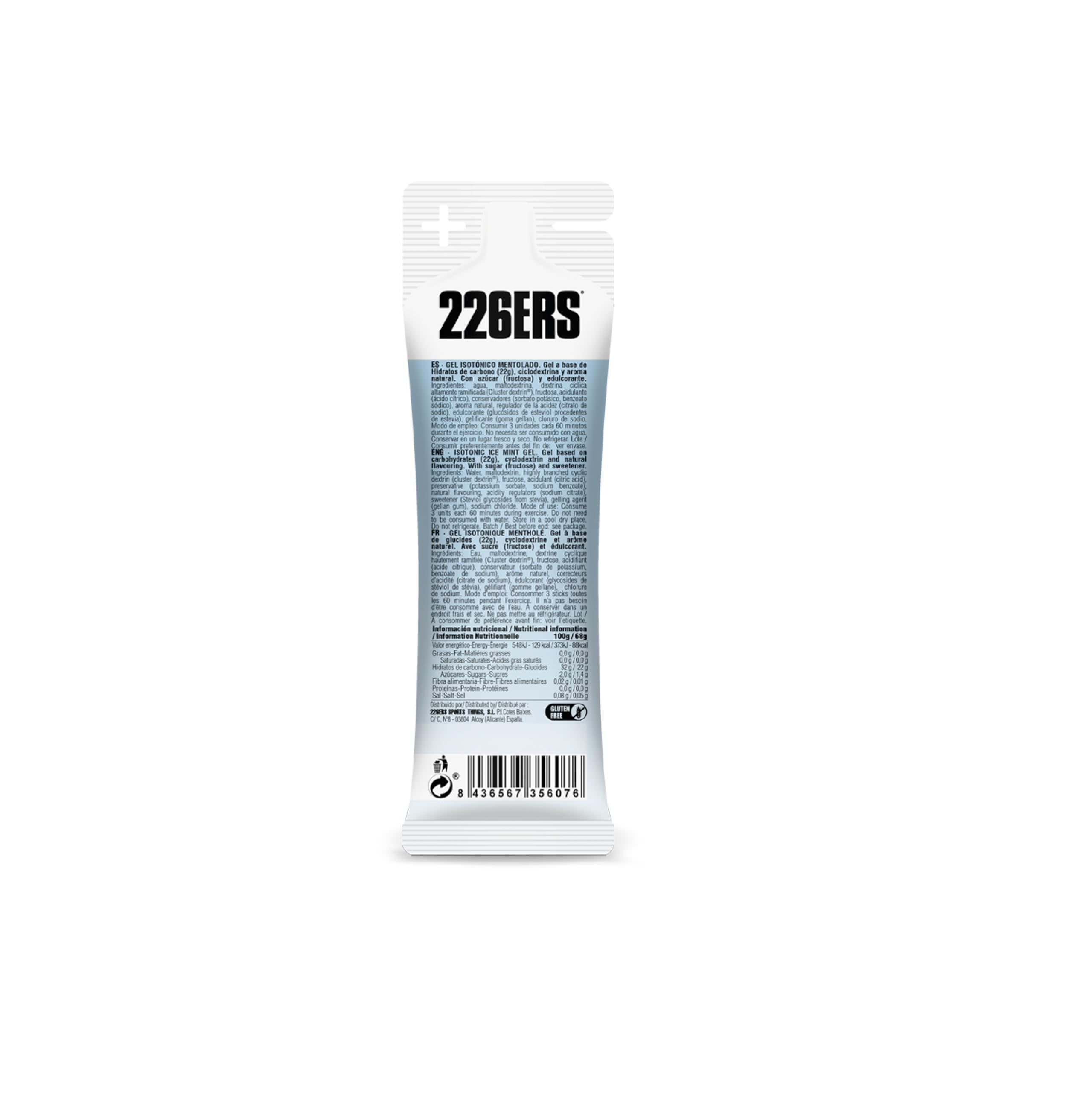 226ERS Isotonic Gel | Gel Enérgetico Isotónico Vegano con 22 g de Ciclodextrina como Hidrato, Mentolado, Sin Gluten, Menta - 1 gel