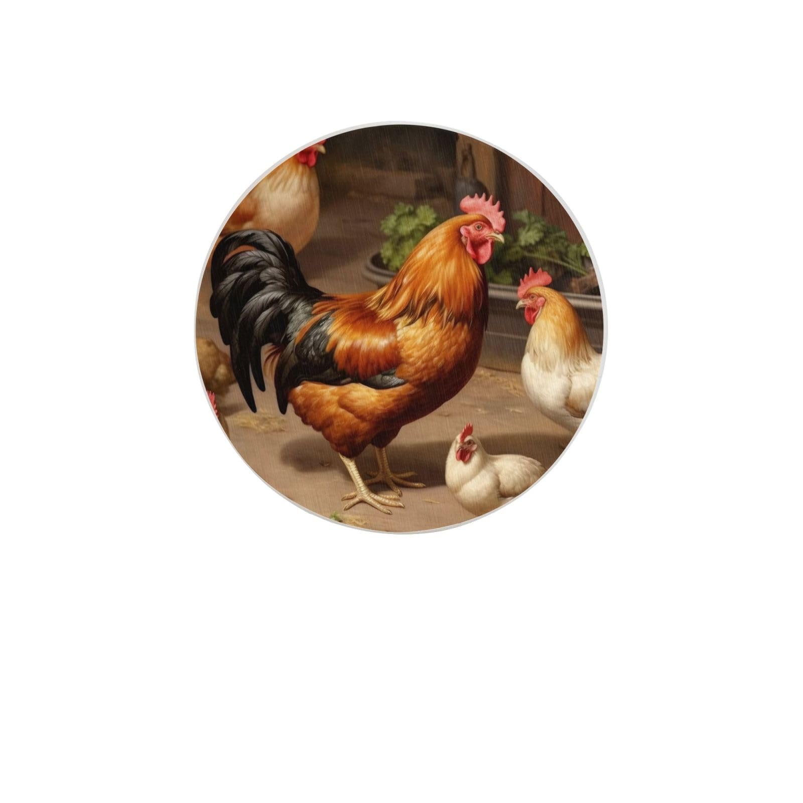 Roast Chicken Hen Farm Absorbent Drink Coasters Diatomaceous Round Coaster 4 Inch Reusable Cup Coasters Set 4pc