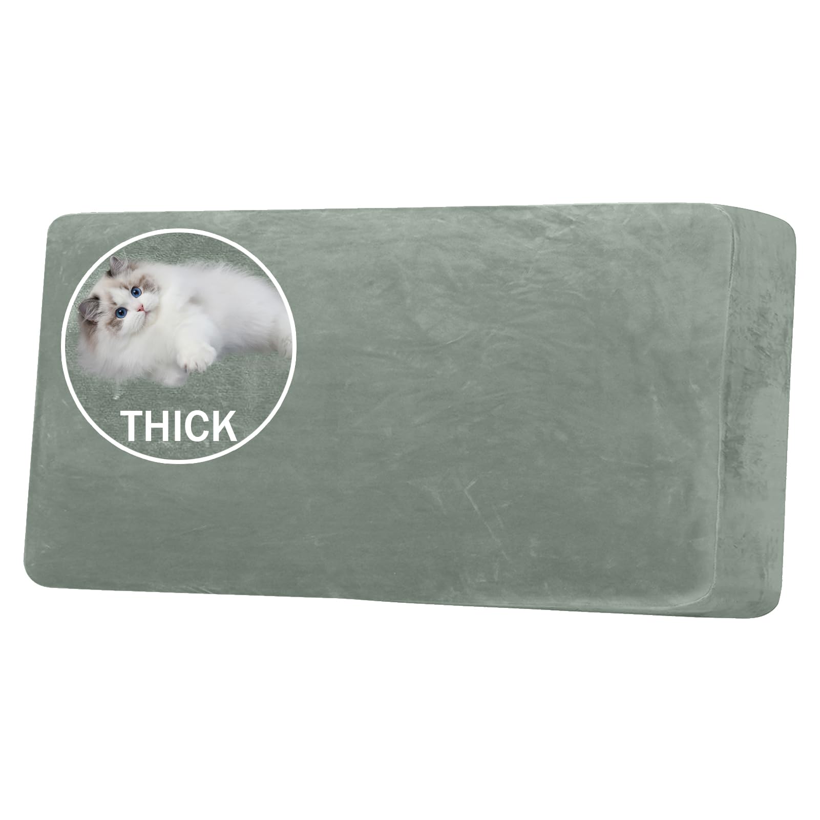 BXFUL Stretch Velvet Sofa Seat Cushion Cover, Removable Sofa Couch Covers with Elastic Bottom, Washable Furniture Slipcovers Protector for Kids and Pets (3-Seater,Green) โ image 1