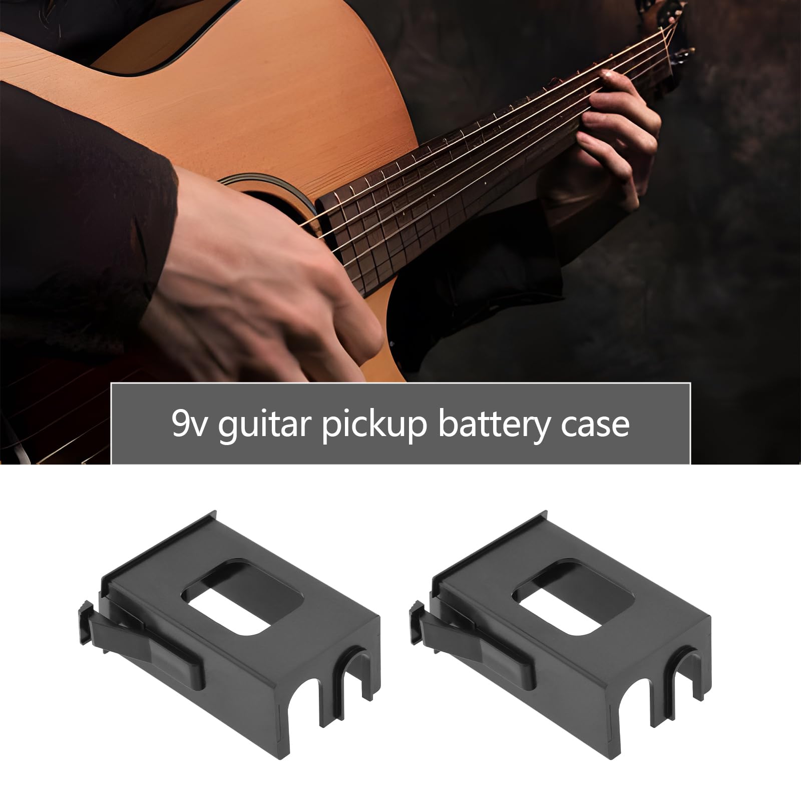 Boîtier Support Pour Pile 9V - Compatible Micro Guitare Et Basse - Noir - Dimensions 5,6x5x3,1 Cm