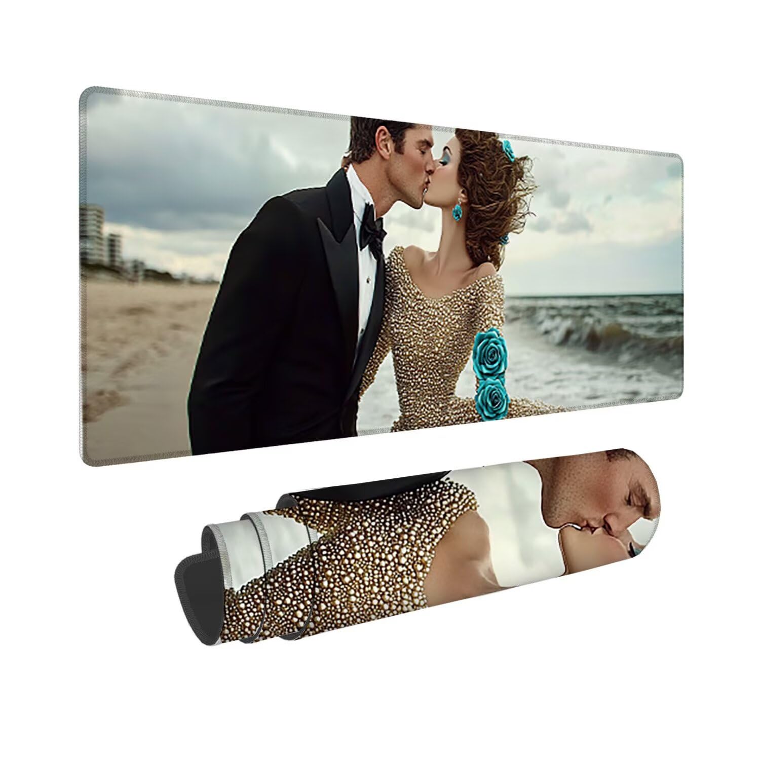 Podkładka pod mysz do gier XXL duża mysz 1600 x 800 mm, duża podkładka pod biurko z antypoślizgową gumową podstawą dla graczy, poprawia precyzję i szybkość (pary plażowe) o-279