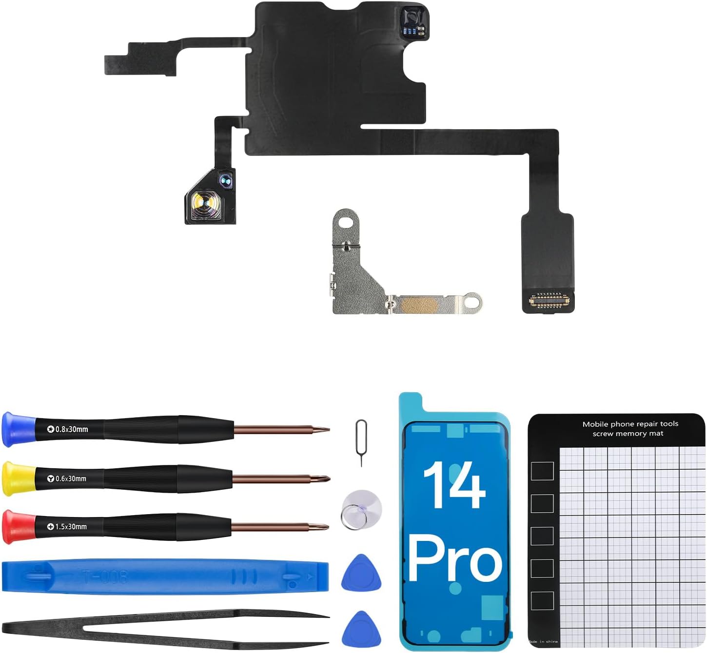 for iPhone 14 Pro Earpiece Ear Speaker Flex Cable Replacement for iPhone 14pro Proximity Sensor Flex Cable Replace with Full Repair Fix Tools Kit Waterproof for A2650 A2889 A2890 A2891 A2892