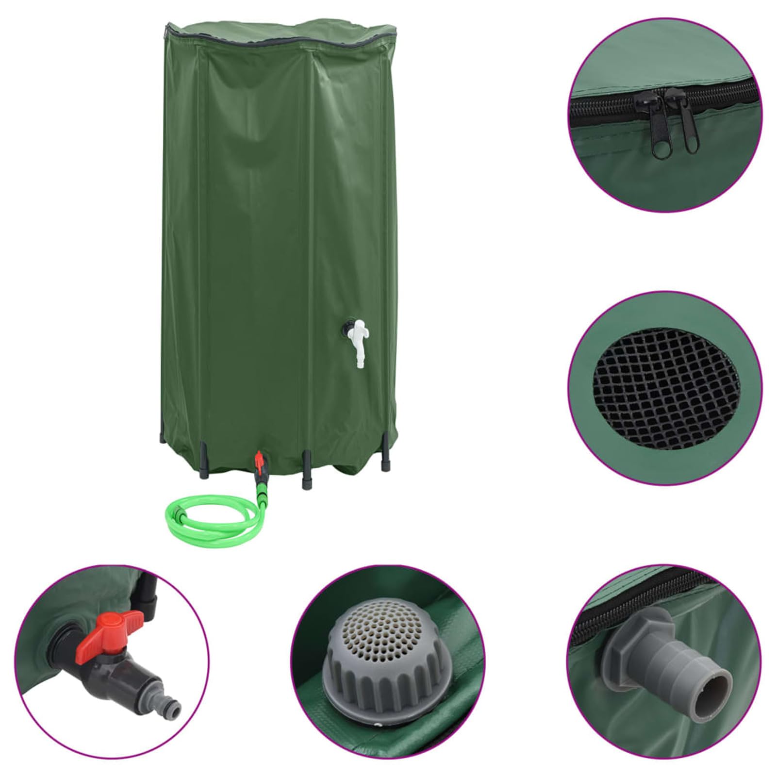 Serbatoio Acqua con Rubinetto Pieghevole 380 L in PVC,Bidone per la Raccolta dell'Acqua Piovana,Serbatoio Cisterna Raccolta Acqua-156012