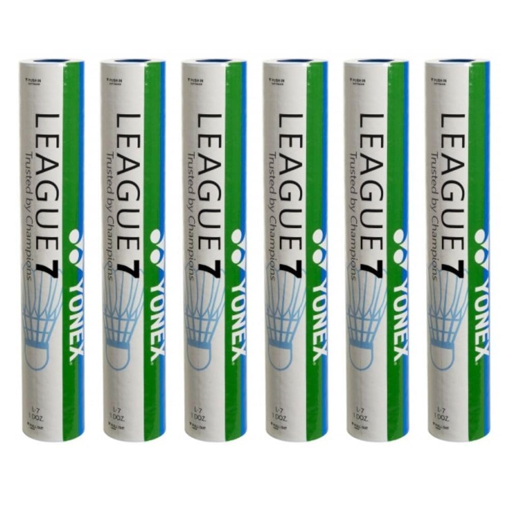 Yonex League 7 Feather Shuttlecocks (White, 6 Tubes)