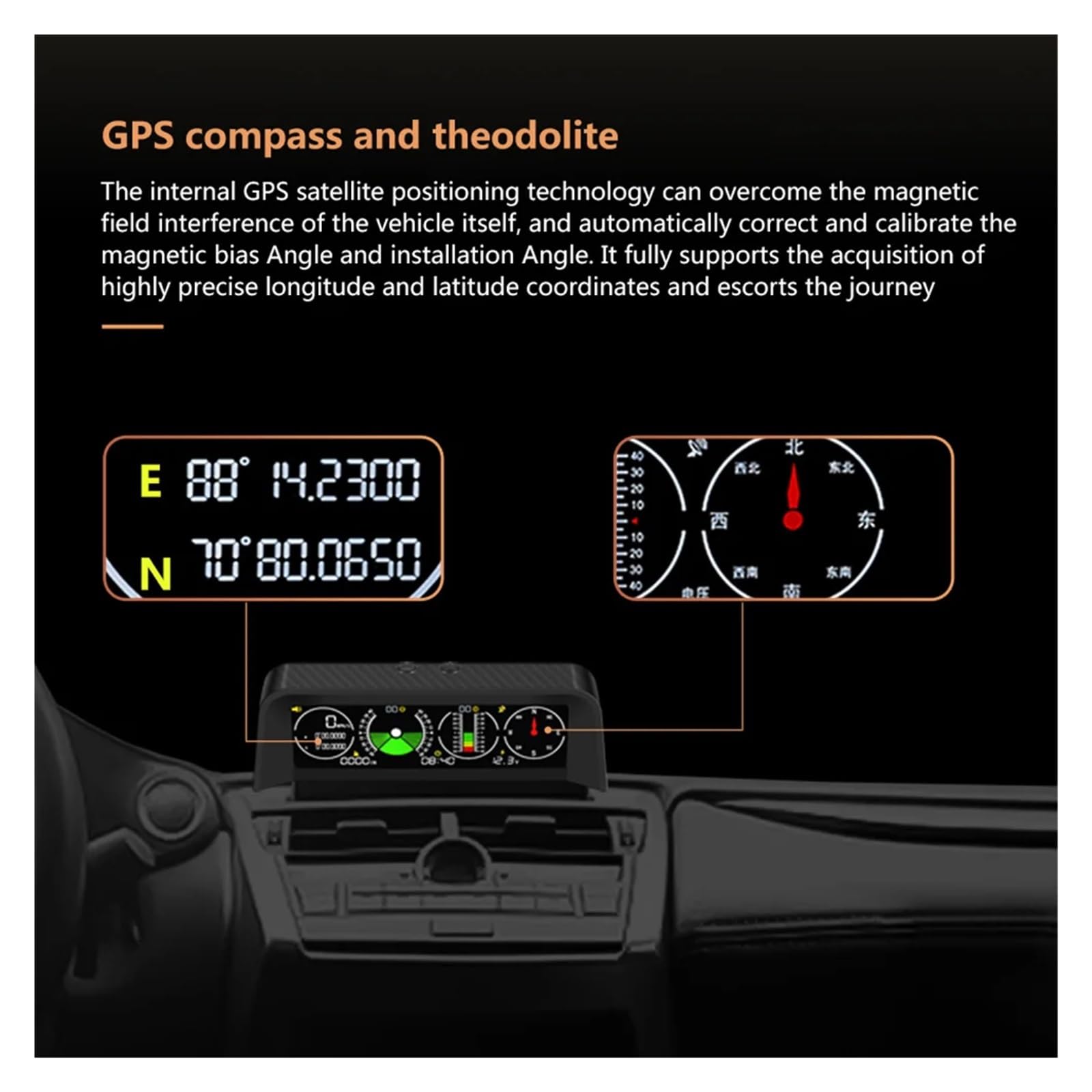 X90 GPS Head Up Display Velocímetro Alarma De Exceso De Velocidad Medidor De Pendiente Inclinómetro Brújula De Coche HUD Ángulo De Inclinación Reloj Transportador para todos los vehículos