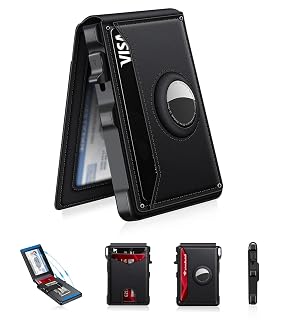 KIKVES Airtag Wallet for Men, Mens Smart Wallet for Air Tag RFID Blocking, Minimalist Bifold Pop Up Aluminum Credit Card Case Holder 12+ Cards with ID Window, Gift for Men, No Airtag Included, Black - Amazon product rated Grade B