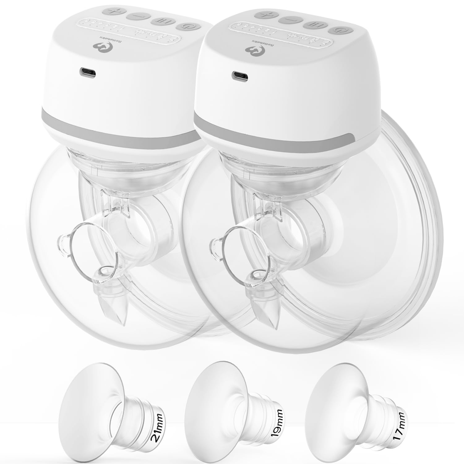 Bellababy Hands-Free Breast Pumps Wearable, Electric Double Breast Pumps Portable Wireless Low Noise, 4 Modes & 6 Levels Suction, Come with 24mm flanges and 17mm, 19mm, 21mm Inserts, 6 oz, 2 Packs
