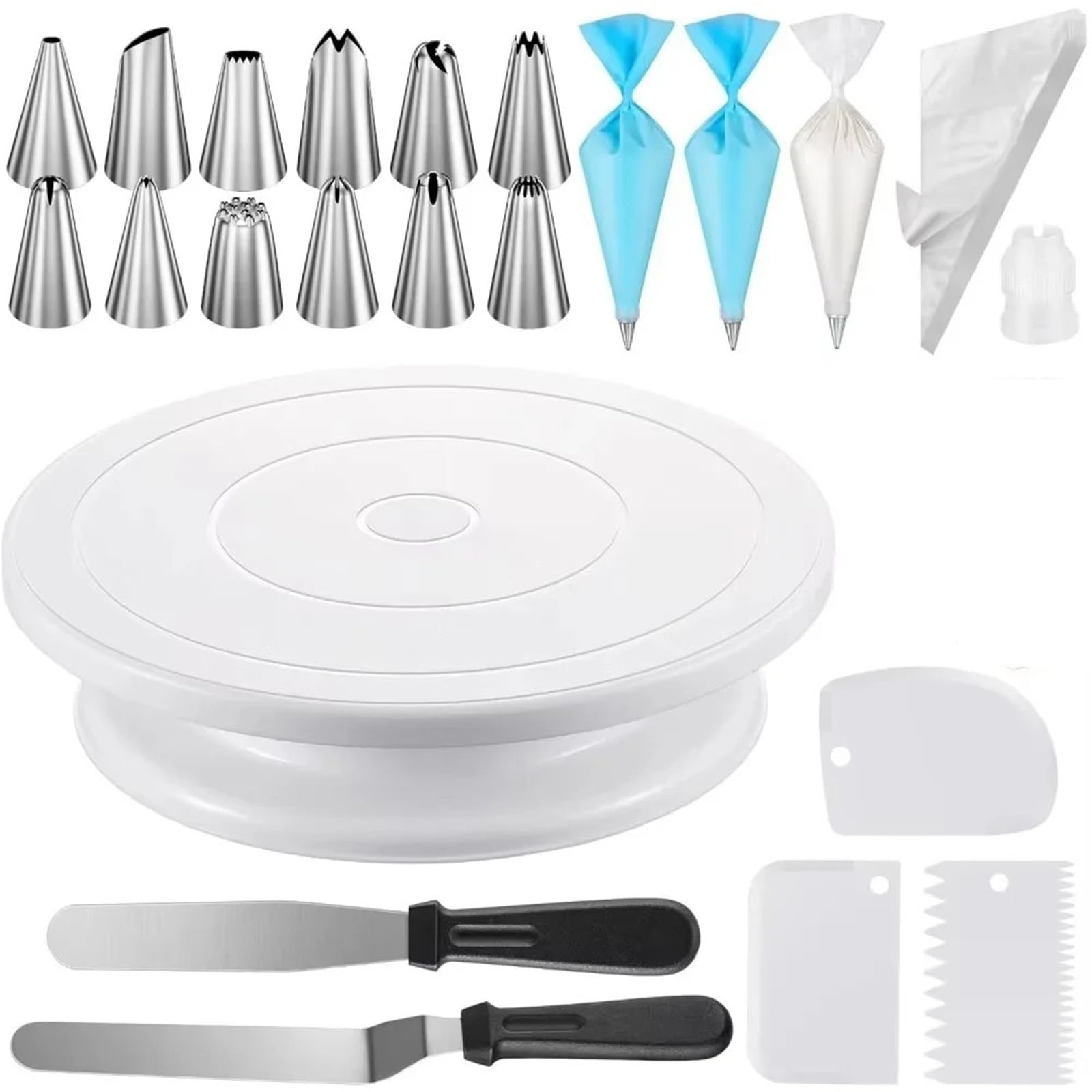Kit De DecoracióN De Tartas Base giratoria Redonda de plástico Blanco for Decorar Pasteles. Herramientas for Principiantes y Profesionales. Accesorios Utensilios repostería para Tartas(71pcs)