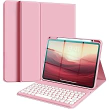Round Keys Keyboard Case for iPad Mini 7A17 Pro/Mini 6, Cute Color Folio Stand Cover with Upper Pencil Holder/Magnetic Detachable Keyboard for iPad mini 7th/mini 6th Generation Pink