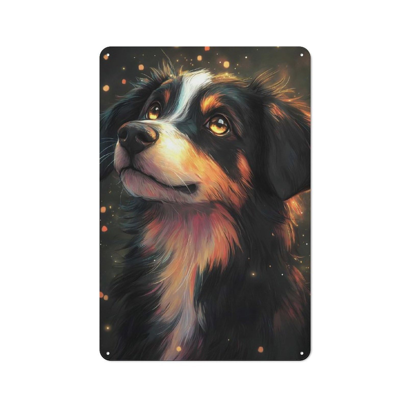 Junmoney Dog Portrait With Golden Glow Loft Style Metal Wall Art Sign 30X20cm Featuring Urban Room Decor For Loft, Studio, Office Or Creative Room