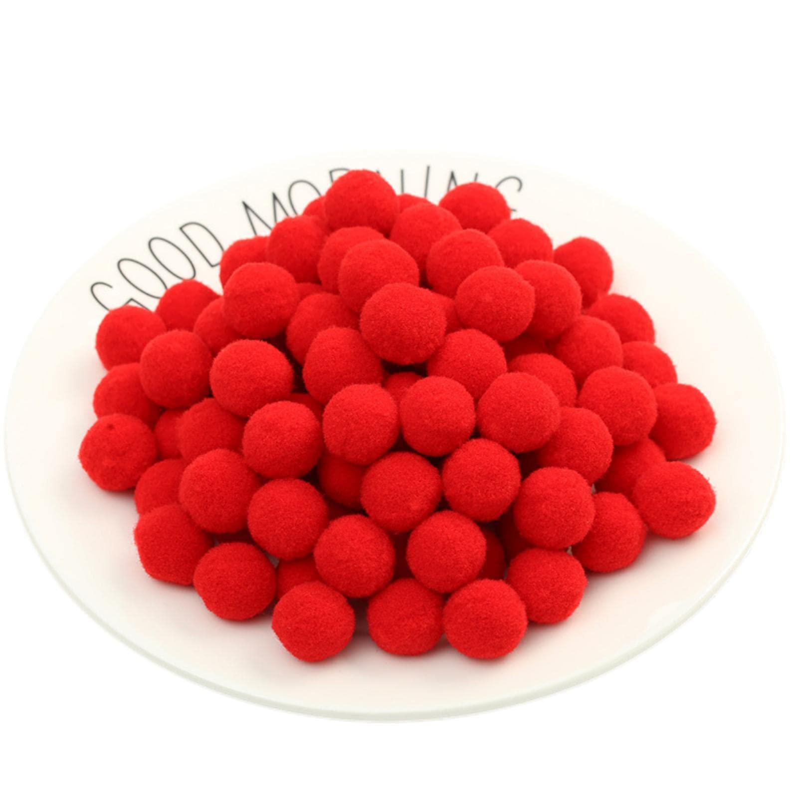 50 Pieces 50mm Craft Pom Poms Fluffy Big Pompoms Ball Cotton Rainbow Ball Large Pom Pom Easter Festive Pom Poms Self Adhesive Pompoms Fuzzy Ball for Jewelry Making Clothing Appliques (02_ Red)