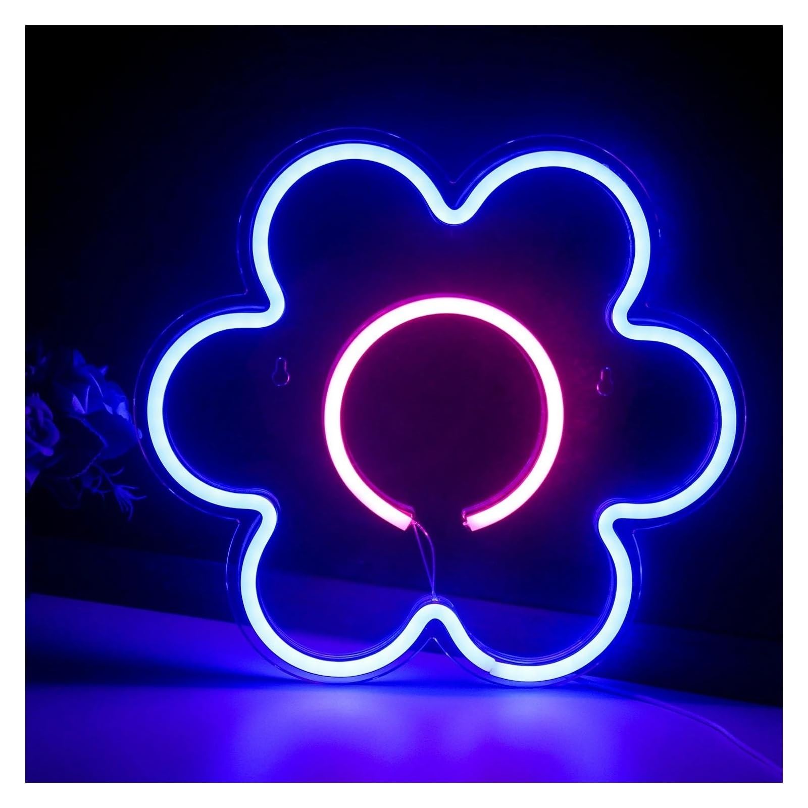 Fiore LED per insegna al per neon decorazione da parete corpo appeso per bar negozio festa bambini per la per stanza con casa camera(Blu)