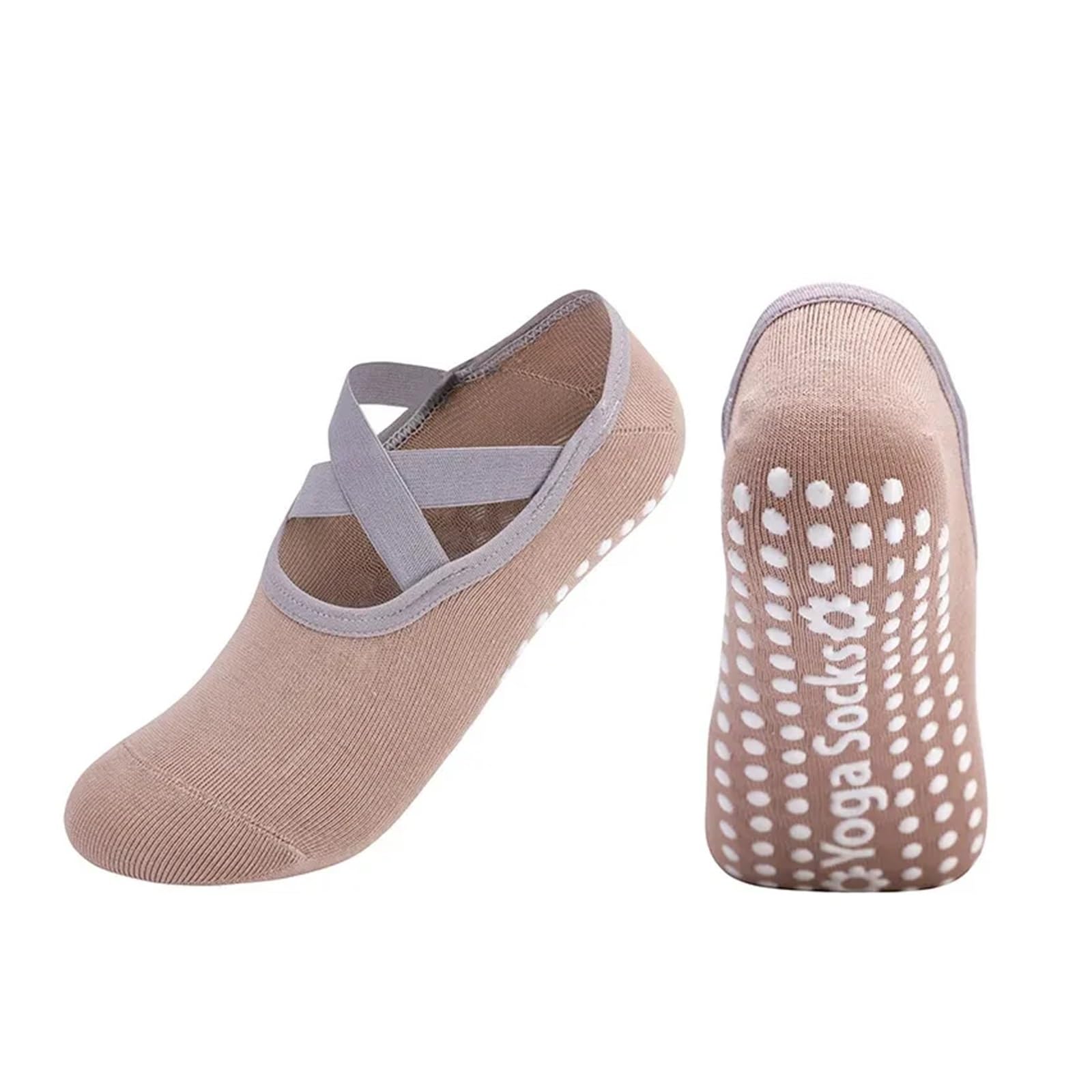 Yoga Pilates Socke 5 Paar Frauen Yoga Socken Silikon Anti-Slip Ballett Pilates Socken Frauen Backless Atmungsaktive Bandage Tanz Sport Socken(Khaki)