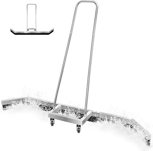 Squeegee for Concrete Floor,Tennis Court Heavy Duty&Large Squeegee,Suitable for Garages, Floors, Various Uutdoor Sports Fields Stainless Steel +2 EVN Blades Removable Assembly, Silver
