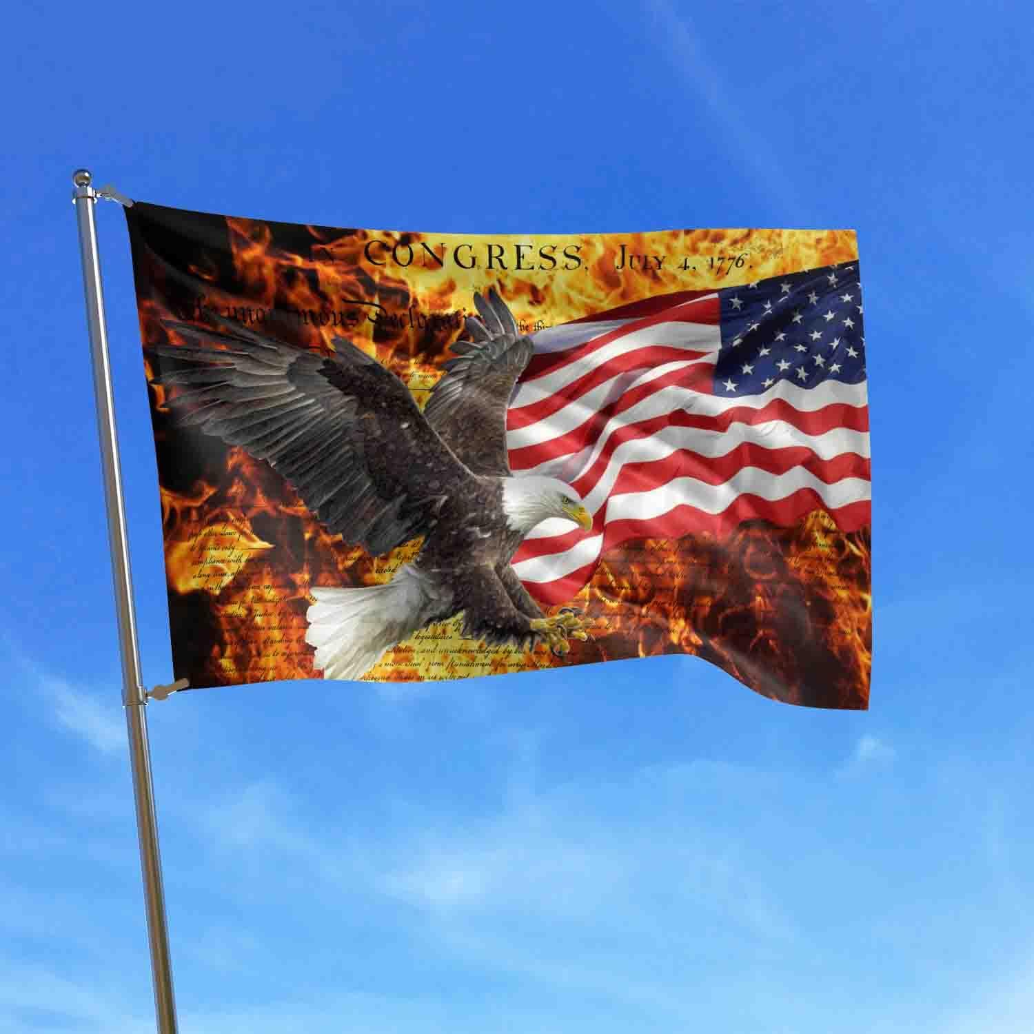 American USA 4th of July Eagle Patriotic Vintage Flag Banner 3x5 Ft,US American Veterans Day Memorial Day Holiday Party Supplies Hanging Canvas Header Polyester Outdoor Decor with Brass Grommets - Image 2