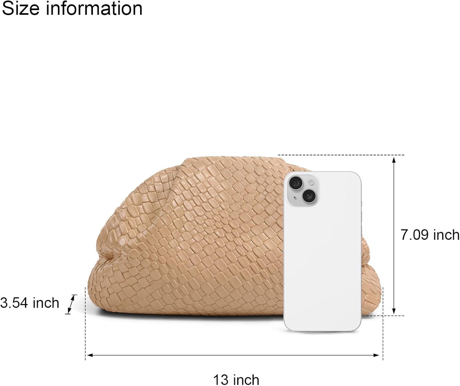 Oversized Dumpling Clutch, PU Leather Woven Handbag for Women, Magnetic Closure Evening Clutch Purse - Image 7