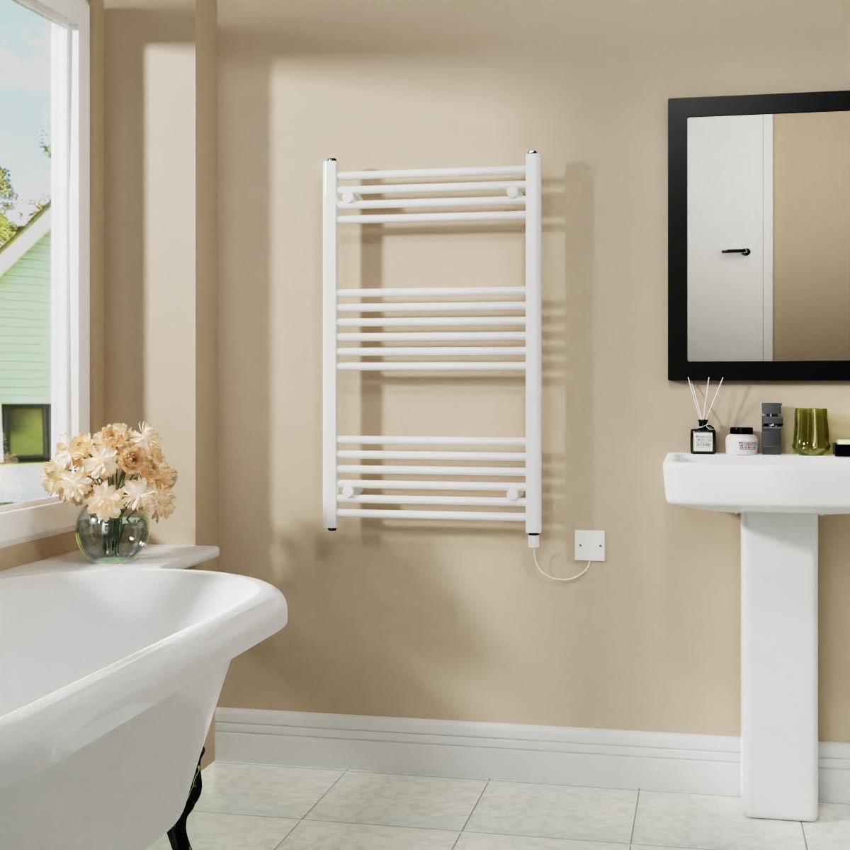 Warmehaus 600W Electric Heated Towel Rail Radiator White - 1000x600mm
