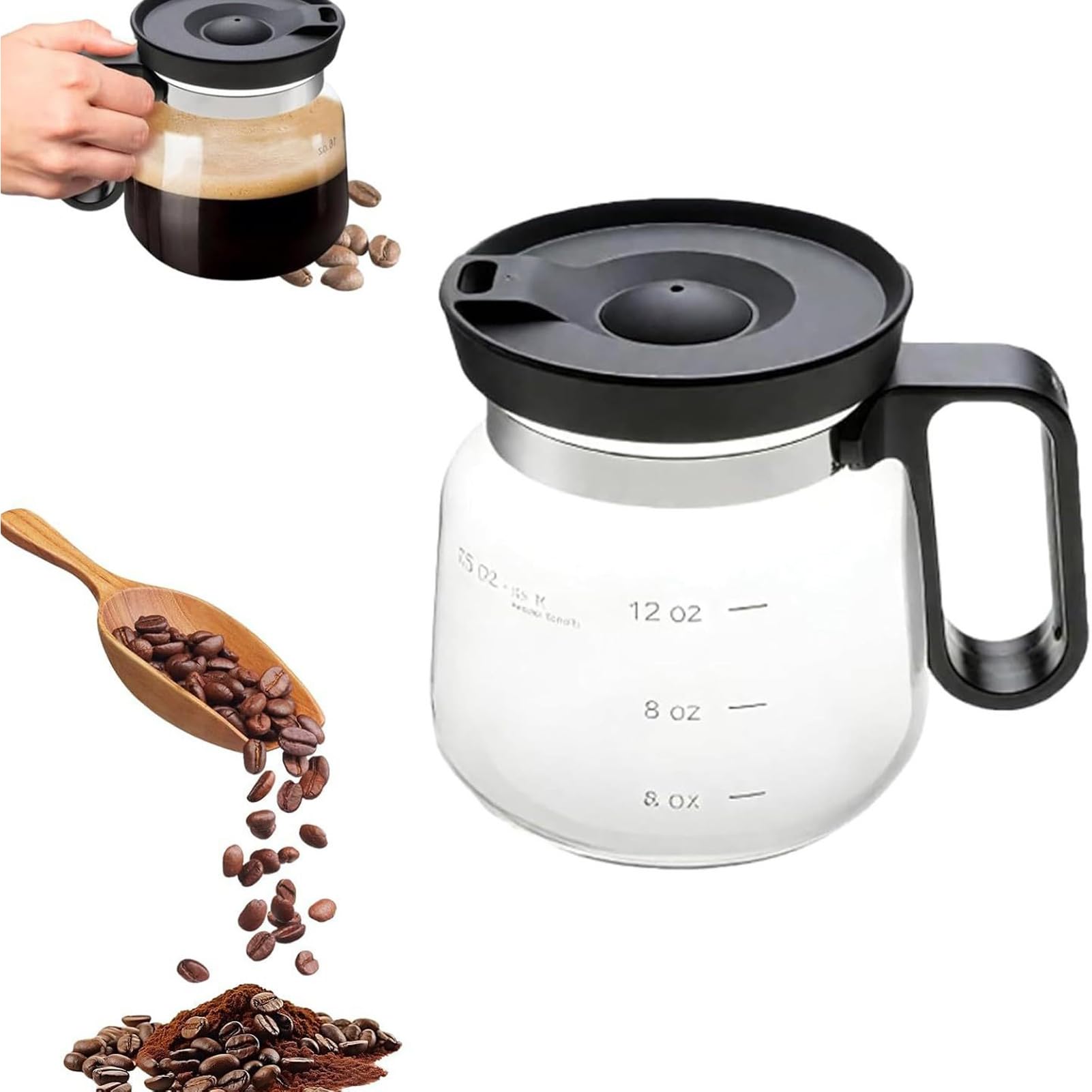 Taza de café de vidrio de 16 oz con forma de cafetera y tapa para mañanas con estilo