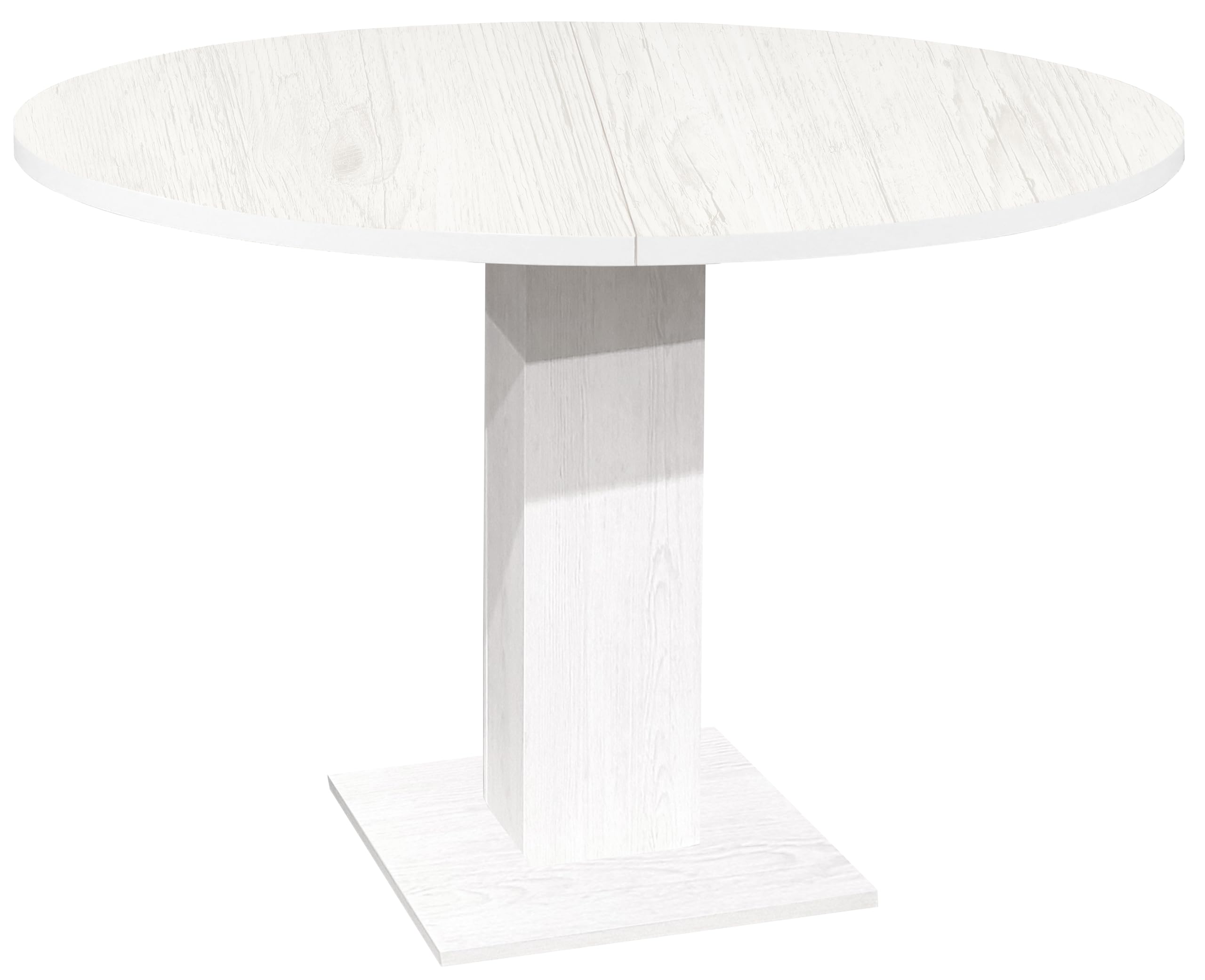 DEINE TANTE EMMA Esstisch, runder 90 cm Auszieh-Tisch mit Synchronauszug, Pinienfarben/weiß Nb.