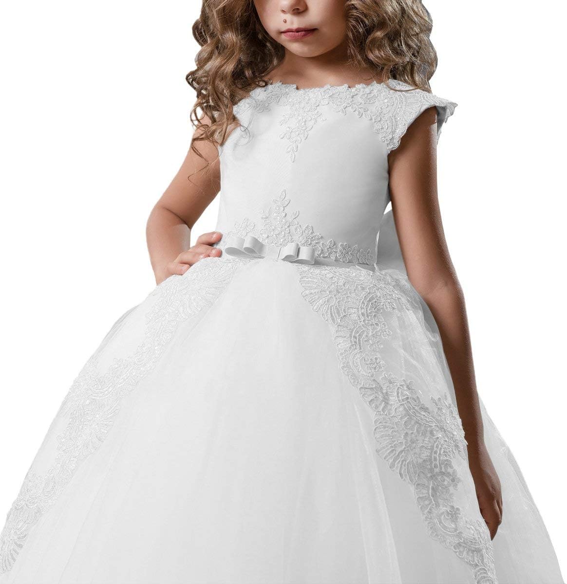 ABAO SISTER Fancy Flower Girl Dress Fancy Puffy Long Dress by Lace and Tulle Ball Gown for Wedding Communion