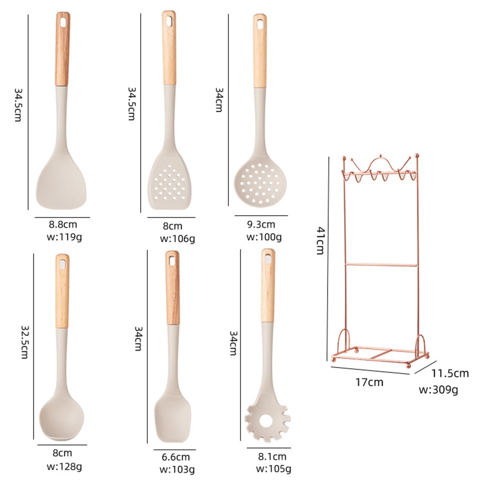 Generisch Silikon Kochutensilien Set, 7-teilig, BPA-frei, hitzebeständig, antihaft, mit Utensilienhalter, spülmaschinenfest