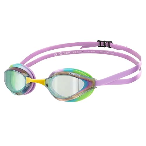 ARENA Unisex Python Racing Swim Goggles for Men and Women Anti-Fog No Leak Max Comfort Dual Strap, Mirror/Non-Mirror Lens