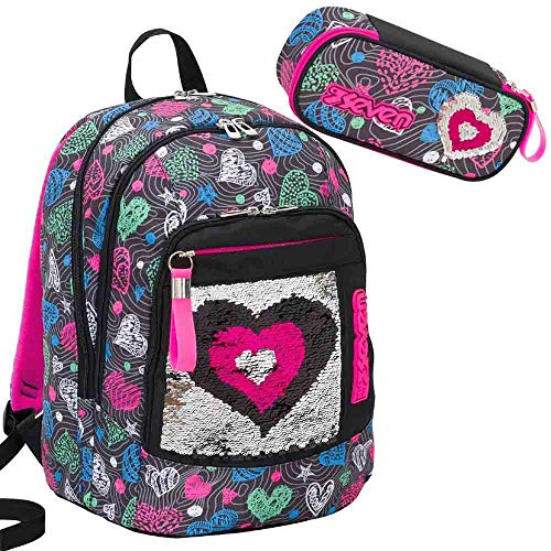 Seven 201001995: Mochila New Advanced 30 Shineheart Negro   Estuche portalápices Redondo