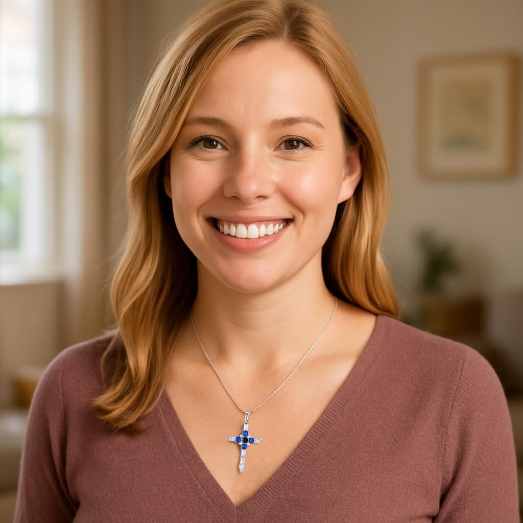 Lord’s Prayer and Praying Hands Projection Cross Necklace for Women & Men Christian Cross Pendant with Hidden Micro Lens, Bible Prayer Jewelry Gift, Stainless Steel or Sterling Silver, Religious Gift for Baptism, Confirmation, Christmas