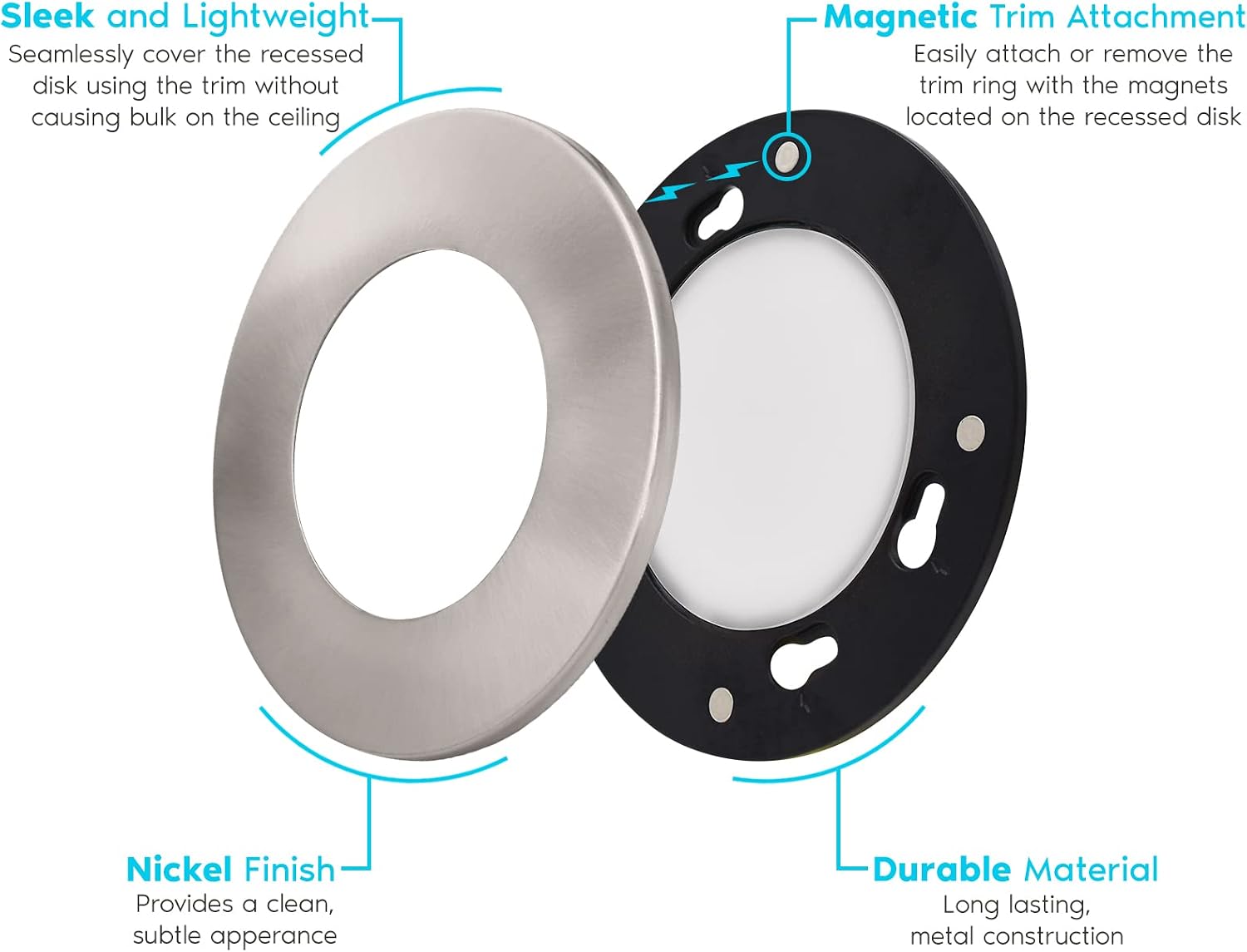 LUXRITE 4 Inch LED Recessed Ceiling Light, 5 Color Selectable 2700K-5000K, Magnetic Trim Downlight, Dimmable, 500 LM, Installs into 4 Inch Junction Box or Can Housing - Brushed Nickel (4 Pack)
