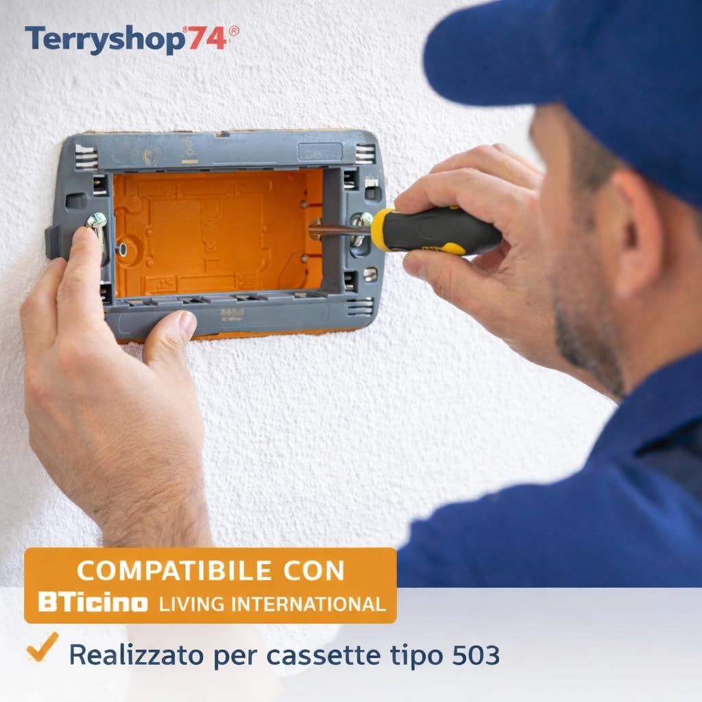 Terryshop74® 10 Supporti 503 3 Moduli Compatibili BTicino Living International – Placca 3 Posti per Cassetta 503 – Telai Supporto Prese e Interruttori – Kit 10 Pezzi