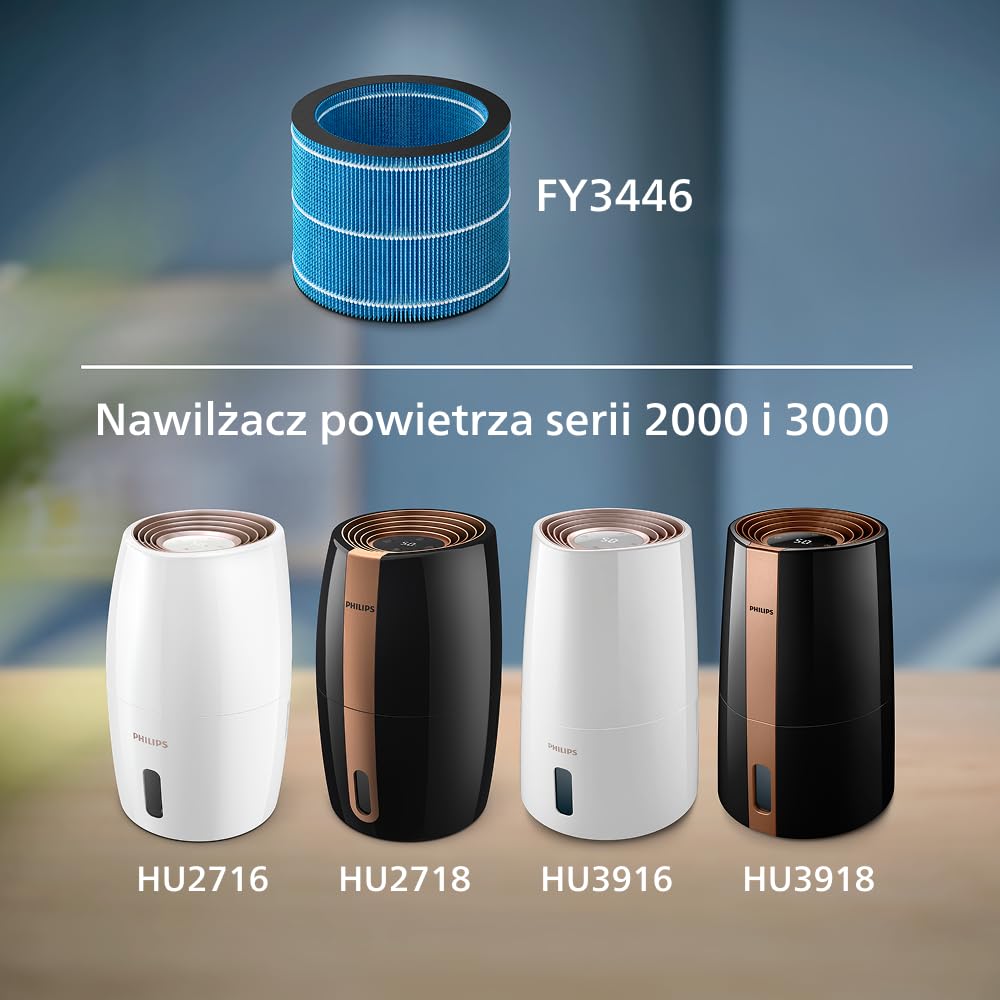 Philips Oryginalny filtr nawilżający do nawilżaczy serii 2000 i 3000 HU2716, HU2718, HU3916, HU3918, higieniczne nawilżanie, technologia NanoCloud, skuteczność i żywotność do 6 miesięcy (FY3446/30)