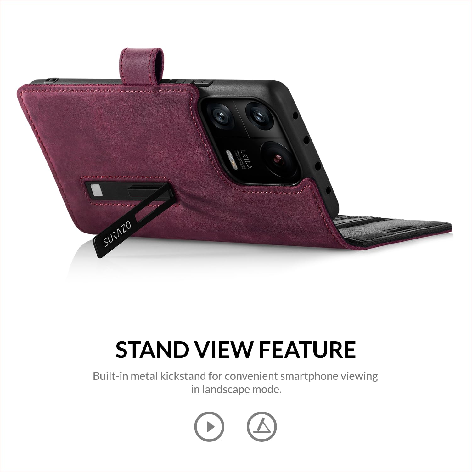 SURAZO Leather Wallet Mobile Phone Case Compatible With Redmi Note 13 5g Flip Fold Smartphone Case With Stand Rfid Blocker Magnet Closure 3 Slots For Bank Cards Handcrafted European Leather