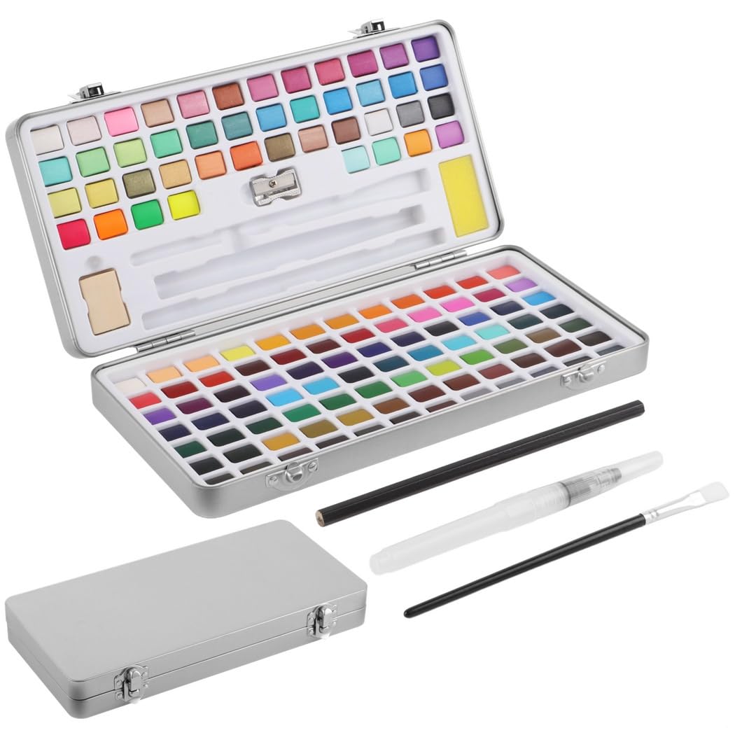 Aquarellfarben-Set mit 128 Farben, Zeichenset mit Pinsel und Bleistift, tragbares Wasserfarben-Set mit Eisen-Box, Kunstbedarf für Erwachsene, Studenten, Anfänger, Profis