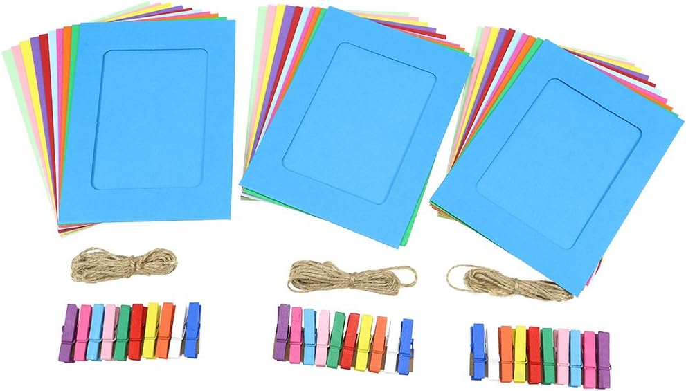 Chosky DIY Paper Photo Frame Multi- Colors Wall Deco Hanging Picture Frames with Clips and Ropes Fits 4"x 6" Pictures 30pcs for Home,College, Office