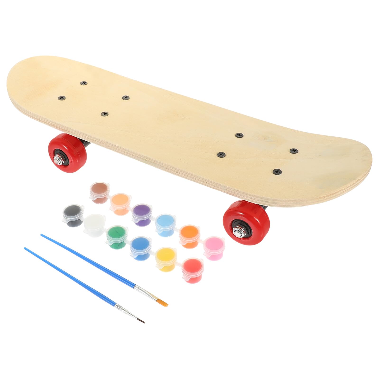 Alipis Set di Pittura Skate Double Side in Legno per Ragazzo Ragazza con Pennello e Pigmenti, Struttura Stabile e Materiale DIY Leggero per attività Creative Fai da Te Colore Casuale