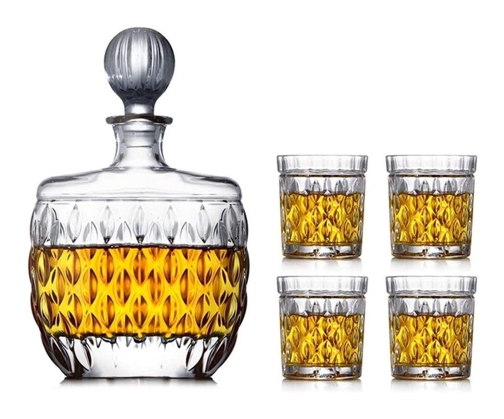 Karafka do whisky i zestaw kieliszków do whisky, karafka do whisky, 100% bezołowiowe kryształowe kieliszki do wina z pokrywą na kieliszki, butelka wina, 850 ml, szybkie trzeźwość dla taty przyjaciół